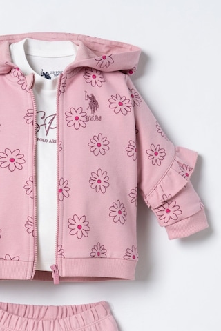 U.S. Polo Assn. Nakışlı Kız Bebek Hırkalı Pembe Uzun Kol Pijama Takım Usb3248-c-v1 Usb3248-c-v1