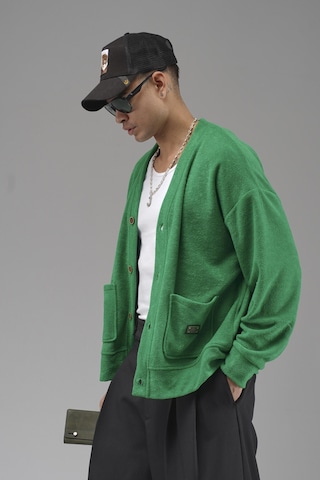 King-Brich Logo Detaylı Oversize Kalıp Erkek Hırka Yeşil