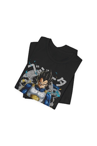 Ustaprint3d Vegeta Anime Baskılı Oversize Unisex Siyah Tişört %100 Pamuk Dtf Baskı Siyah