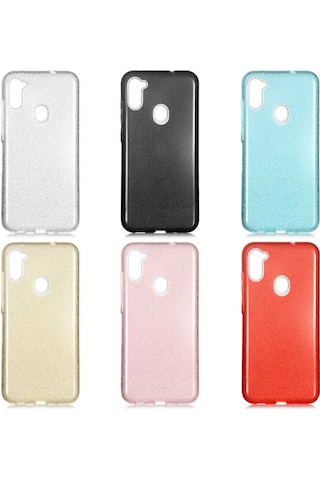 Samsung Galaxy Uyumlu M11 Kılıf Zore Shining Silikon-Kırmızı