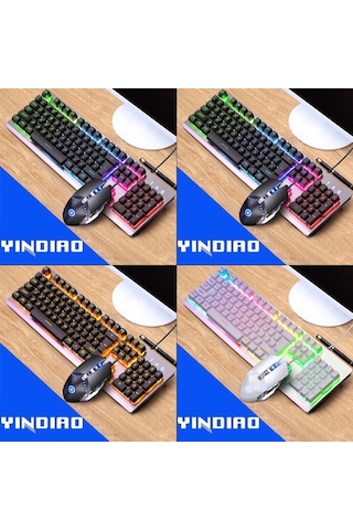 Yındıao K002 Usb Kablolu Mekanik Hissediyorum Rgb Arkadan Aydınlatmalı Klavye + Optik Sessiz Fare Seti Siyah
