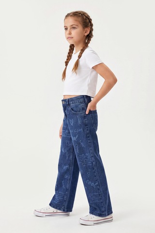 Joy Kids Kız Çocuk Lazer Baskılı Kot Pantolon 6-9yaş Mavi Kot Mavi