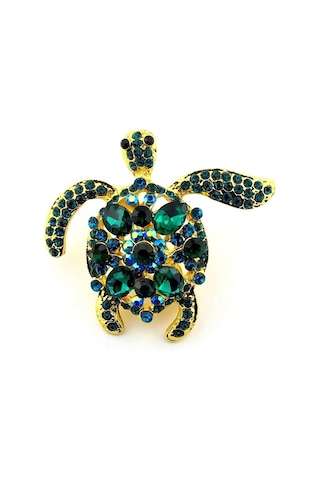 Solfera Su Kaplumbağası Yeşil Mavi Tonlar Zirkon Taşlı Broş Rz174