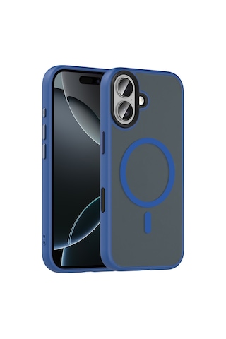 Apple Uyumlu iPhone 17 Kılıf Mat Arka Yüzey Wireless Şarj Özellikli Zore Flet M-safe Kapak Lacivert