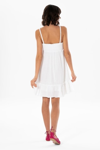 Alanya Boyundan Bağlamalı Kısa Yazlık Müslin Elbise Beyaz Byz-beyaz