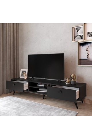Robinhome Robin Home Arya Tv Ünitesi Ahşap Ayak, 2Çekmece, Siyah Ar5-332
