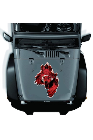 Kurt Gökbörü Ay Yıldızlı Kurt Sticker - Türk Gökbörü Börü Göktük Turan Sticker - 00244 10x7 Cm