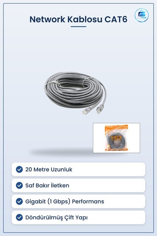 Network Kablosu Cat6 20m Ethernet İnternet Data Gigabit Rj45 Ev V