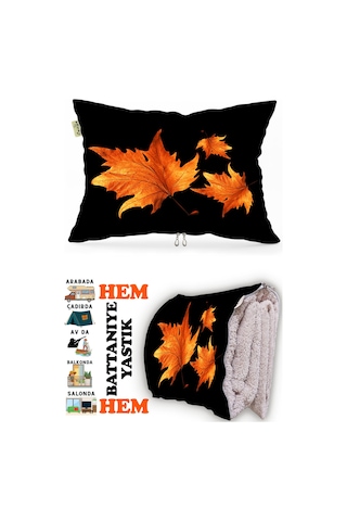 Çınar Yaprağı Desen Baskılı Tv Battaniyeli Opsiyonel Dekoratif Hediye Yastık Battaniye 2in1 Gifts Çok Renkli