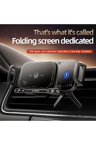 Geeroyoo Manyetik Kablosuz Araç Şarj Desteği, Otomatik Sıkma, Çift Bobinli Siyah