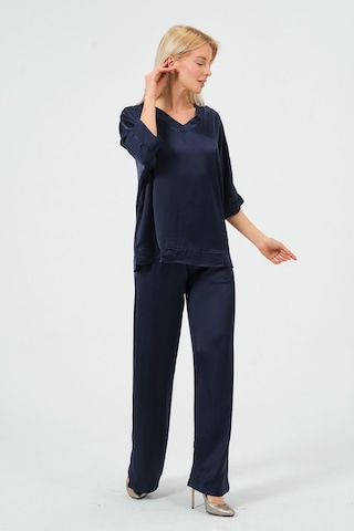 Kadın Saten Takım Parlak Saten Pantolon Bluz Çok Renkli