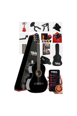 Midex CG-36BK-PAK Kaliteli 36 İnç 3/4 Juniur Çocuk Gitarı 8-12 Yaş Arası (Çanta Tuner Askı Pena Metod)
