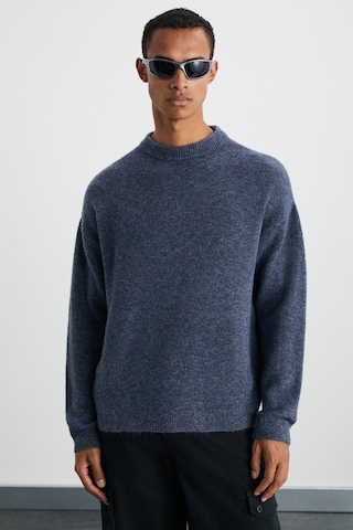 Tromso Erkek Relaxed Fit Bisiklet Yaka Sıcak Tutan Triko Indigo Kazak