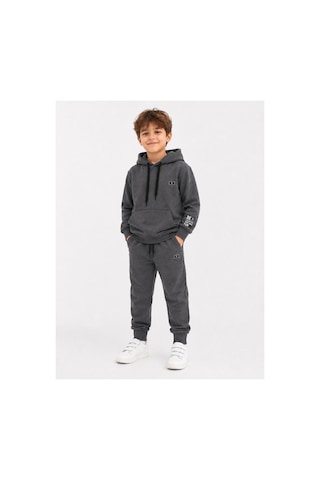 H&c Coolboy H&c Erkek Çocuk Haki Kapüşonlu Baskılı Eşofman Takımı Sweatshirt Ve Jogger Alt Gri Antrasit