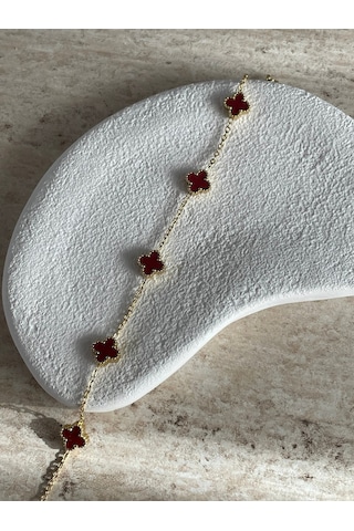 Çelik Mini Gold Bordo Cleef Bileklik Altın - Gümüş