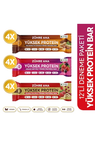 Yüksek Proteinli Meyve Bar Deneme Paketi 40 Gr X 12 Adet 3 Çeşit