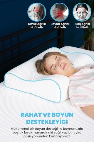 Viscofoam Yüksek Boyun Destekli Ortopedik Yastık Çift Boyun Destekli Visco Yastık - 60x40x14-12cm