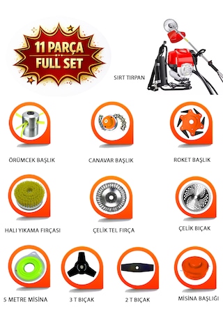 Prowackers German Wr-475 Pro Seri Sırt Tipi Benzinli Ot Çalı Çim Biçme Tırpanı+ 11 Pcs Full Set Hali Yıkamalı