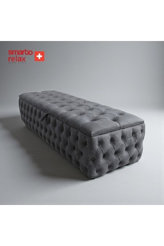Smarto Relax Swiss Style Saas-fee Sandıklı Baby Face Puf, Kapitoneli Sandıklı, 100x45x45 Cm, Babyface Kaplama Dekoratif Puf Gri