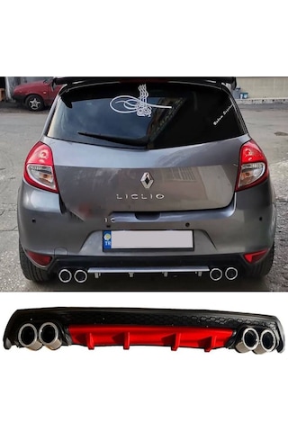 Renault Clio 3 Hb Kırmızı Difüzör Çiftli Yuvarlak Egzoz Görünümlü D Tip Difizör