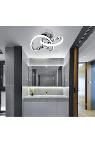 Modern Plafonyer Salon Mutfak Oturma Odası Avize Boomerang Led Avize Krom Beyaz Işık Ledli Avize Krom