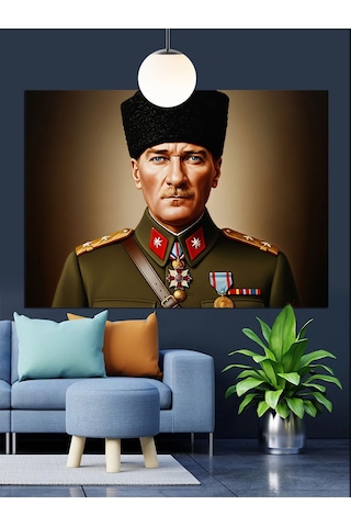 Mustafa Kemal Paşa Portresi Dekoratif Kanvas - Mdf Ahşap Tablo