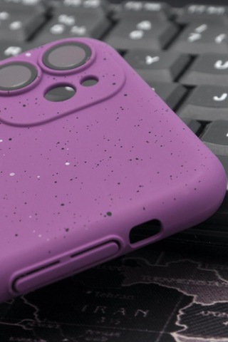 Apple Uyumlu iPhone 11 Uyumlu Mor Benekli Desenli İnce Sert Kapak Kılıf Kamera Lens Korumalı Mor -
