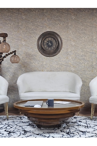 Zafir Teddy Takım Gold Kaplama Telli Ayak Çay Seti Koltuk - Berjer , Balkon, Salon, Ofis Krem