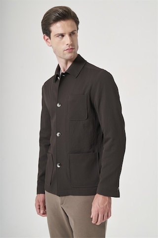 İmza Kahverengi Berberi Yaka Çizgili Desen Gofreli Slim Fit Casual Mont 1007260153