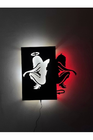 Şeytan Ve Melek Led Işıklı Tablo