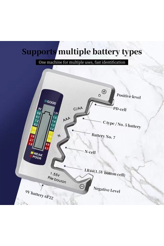 Qingmipy Siyah Pil Testeri, 1.5v Ve 9v Pil D, C, 5, 7, N, Lr44 Voltaj Ölçer, Lcd Ekranlı Hızlı Tanı Cihazı