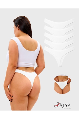 Alya Underwear Kadın Külot Pamuklu String - 5 Adet Siyah Tanga S, M, L, Xl Beyaz