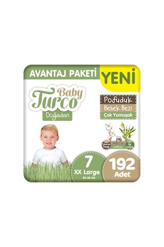 Baby Turco Doğadan 7 Beden Bebek Bezi Avantaj Paketi Pofuduk 48x4 192 Adet 7 Numara