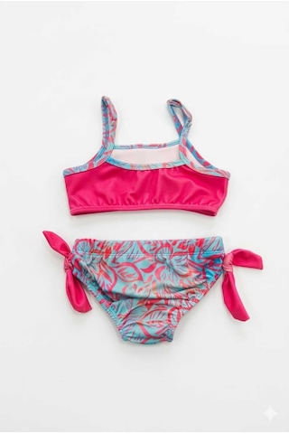 Beniizle Yaprak Desenli Kız Çocuk Bikini Takımı Nar Çiçeği