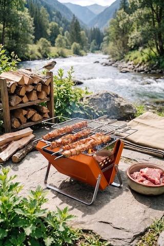 Morponi Katlanabilir Kolay Taşınabilir Çanta Şeklinde Portatif Mangal Bbq Turuncu Haki