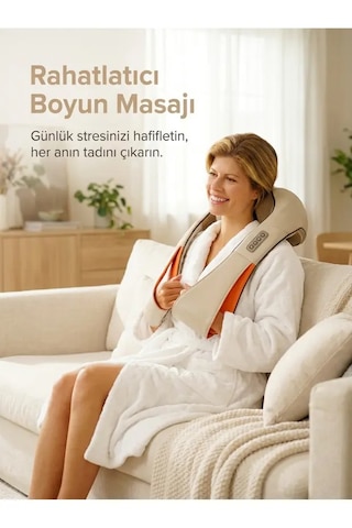 Kensa Isıtmalı Boyun Ve Omuz Masaj Aleti - Bel Sırt Bacak Uyumlu Yoğurma Özellikli Şarjlı Masaj Cihazı Açık Bej