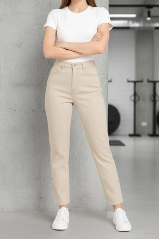 Layal My Beauty Jeannine Kadın Jeans Yüksek Bel Mom Boyfriend Dar Paça Denim Kot Pantolon Krem
