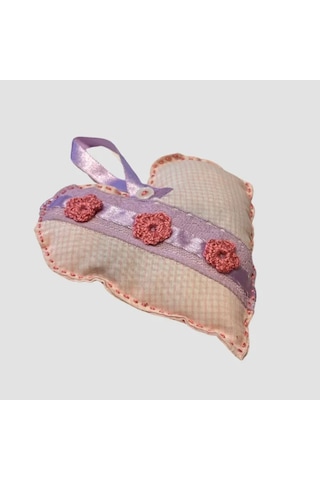 Uretti Gamze 4416 El Yapımı Kalpli Dantelli Lavanta Tanecikli Kese Koyu Pembe 13 CM