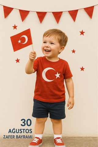 20 Adet Çubuklu Kağıt Ay Yıldız Türk Bayrağı Baskılı Milli Bayrak 20 CM