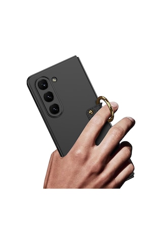 Samsung Galaxy Z Fold 5 İle Uyumlu Kılıf Yüzüklü Kamera Korumalı Mat Görünüm Telefon Kılıfı Kapak