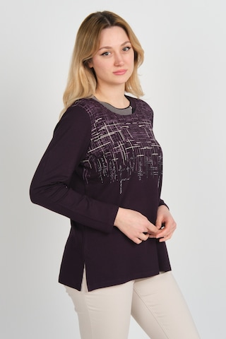 Detay Triko Kadın Taş Detaylı Desenli Yanları Yırtmaçlı Uzun Kol Anne Bluz 5741 Mürdüm Mürdüm