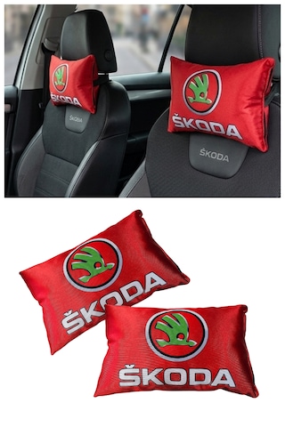 Skoda Araç Uyumlu Dijital Baskılı Seyahat Boyun Yastığı - Şık Tasarım Kırmızı