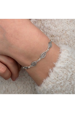 Artsmagazinmücevher Gümüş Telkari Yaprak Desenli Kadın Bileklik