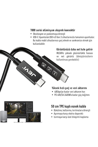 Jeyı Tb-050 50cm Thunderbolt-4 40gbps 8k 60hz Görüntü Pd 240w