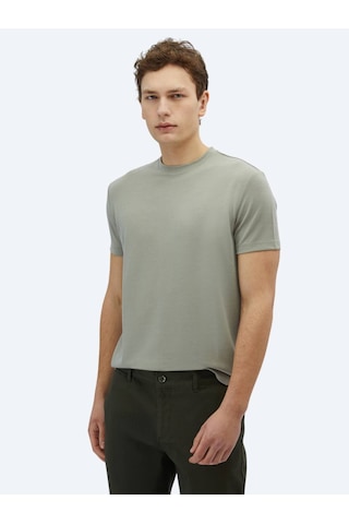 Kip Haki Düz Bisiklet Yaka T-shirt Haki