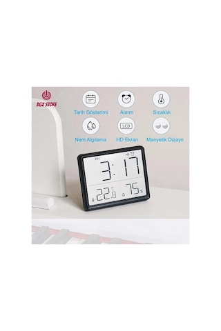 Dijital Mini Saat Lcd Ultra İnce Mıknatıslı Buzdolabı Saati Alarmlı Nem Ve Sıcaklık Göstergeli 9x7cm Diğer