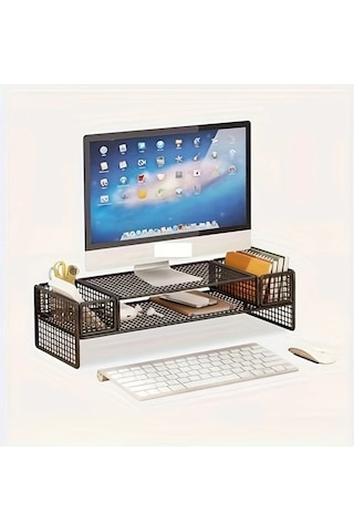 Xuweiwei Siyah Iki Depolama Ozelligine Sahip Ergonomik Masa Duzenleyici Demir Bilgisayar Standi Dizustu Bilgisayar Sogutma Rafi Ve Monitor Tutucu