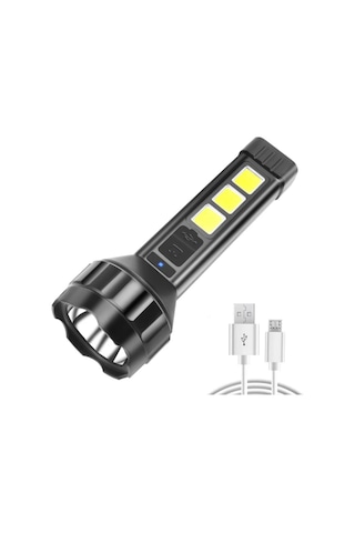 Wellhise 659 Usb Şarjlı El Feneri Cob Yan Işık Güçlü El Feneri Usb Şarj Edilebilir Açık Kamp Lambası Taşınabilir