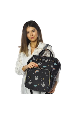 Lal Baby Tavşan Desenli Anne Bebek Bakım Sırt Çantası Siyah