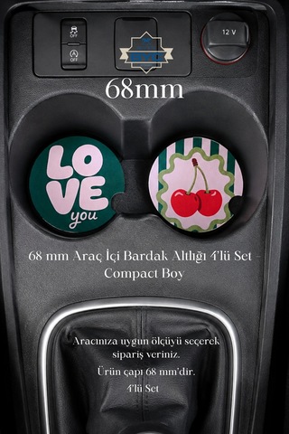 68 Mm Araç İçi Bardak Altlığı 4 Lü Set Compact Boy Çok Renkli